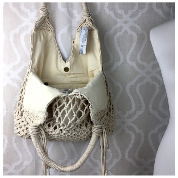 Hand Crafted Macrame BohoCanvas Large Shoulder Bag - Picture 5 of 8